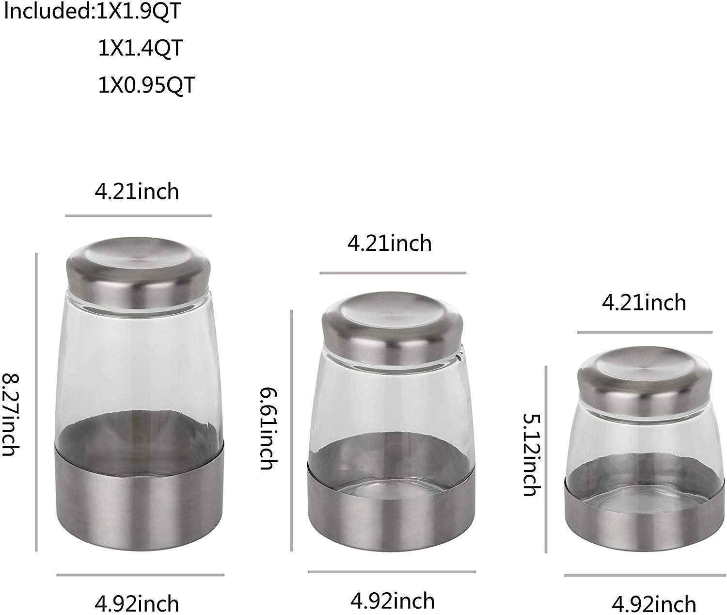 KitchenTrend 3-Piece Glass Food Storage Containers with Stainless Steel Lids
