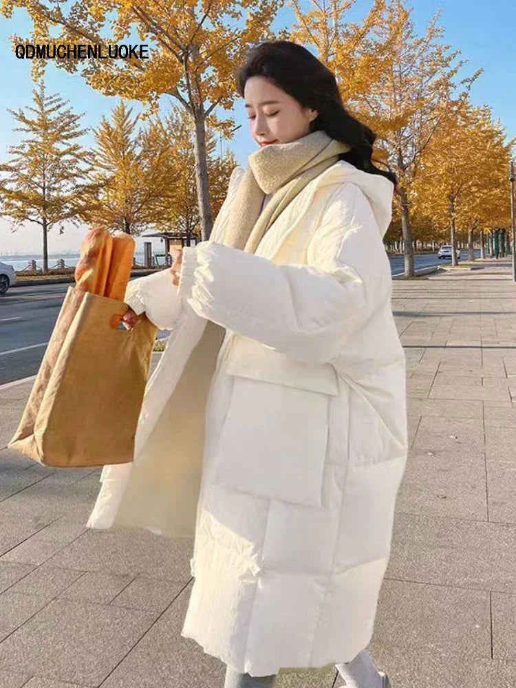 Nukty Winter Jacket for Women - Korean Style Fashion Loose Long Sleeved Hooded Parka