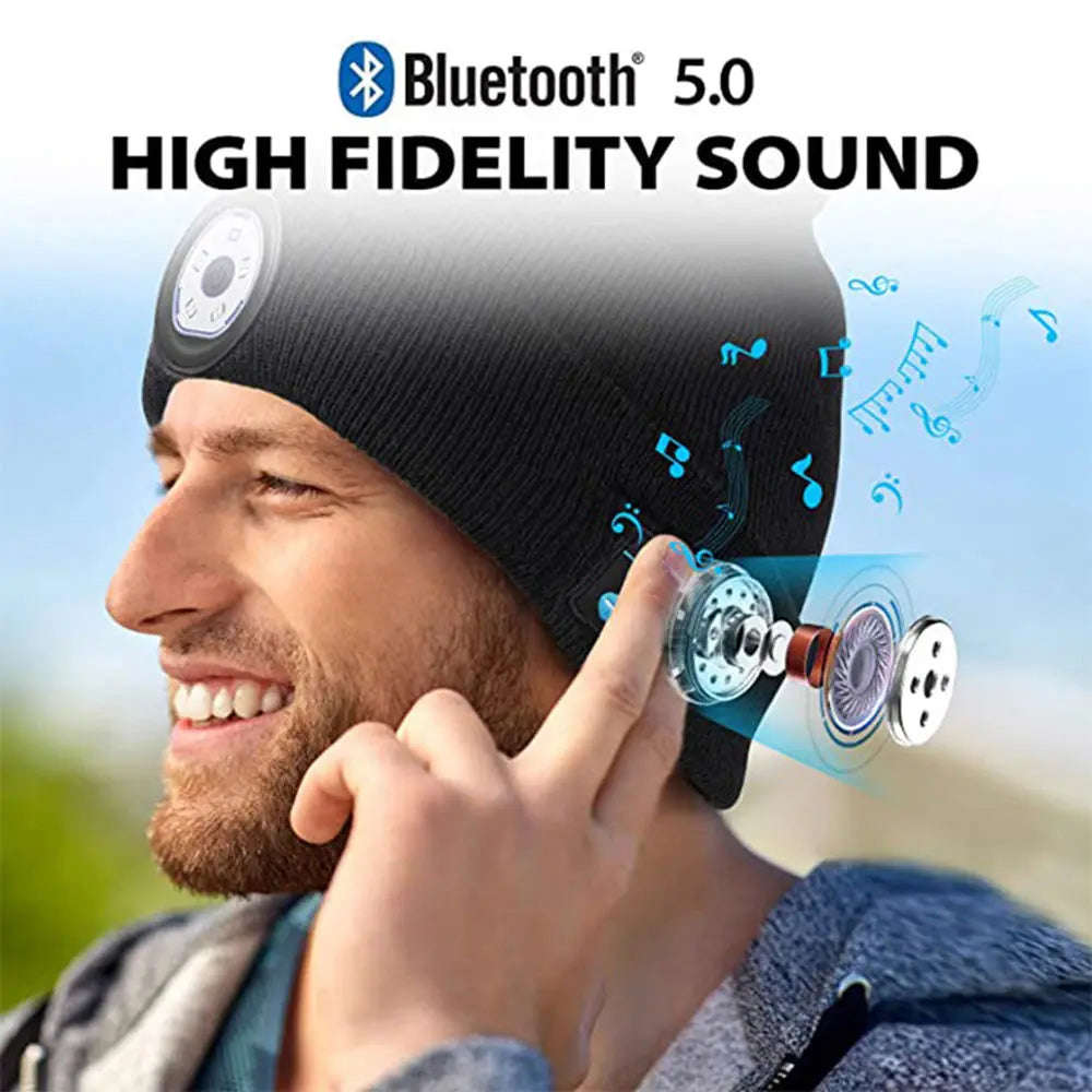 Winter Work Hat Wireless Music Beanie with LED Light and Bluetooth 5.0