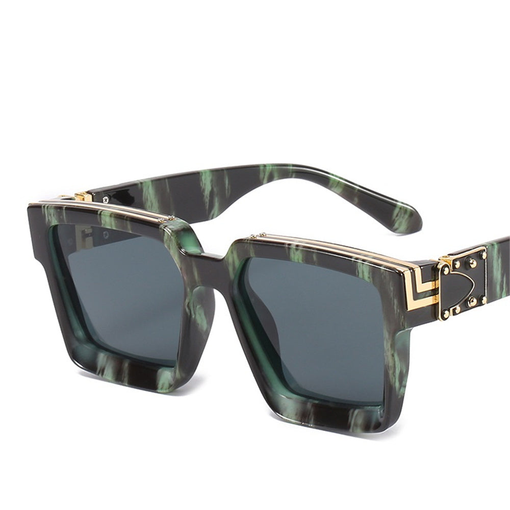 Fashion Trend Big Frame Sunglasses for Women - Green Marble Print UV400 Protection
