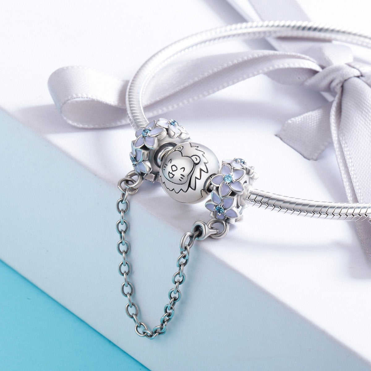 Sterling 925 Silver Violet Floral Chain Bead Pendant for Pandora & European Charm Bracelets