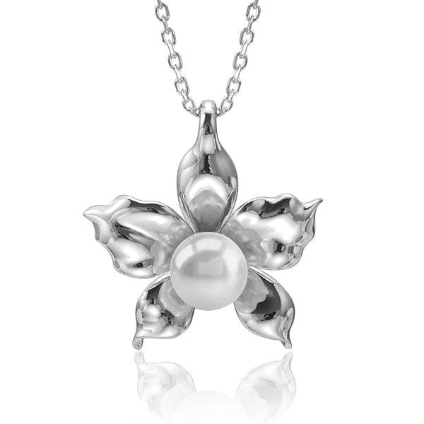 Pearl Orchid Pendant - 925 Sterling Silver with Freshwater & Tahitian Pearl