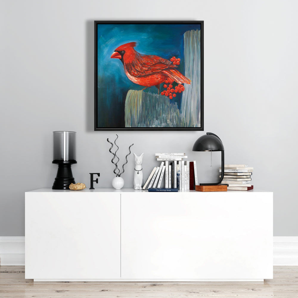 Redbreast Bird On A Branch - Fine Art Gallery Wrapped Canvas 36x36