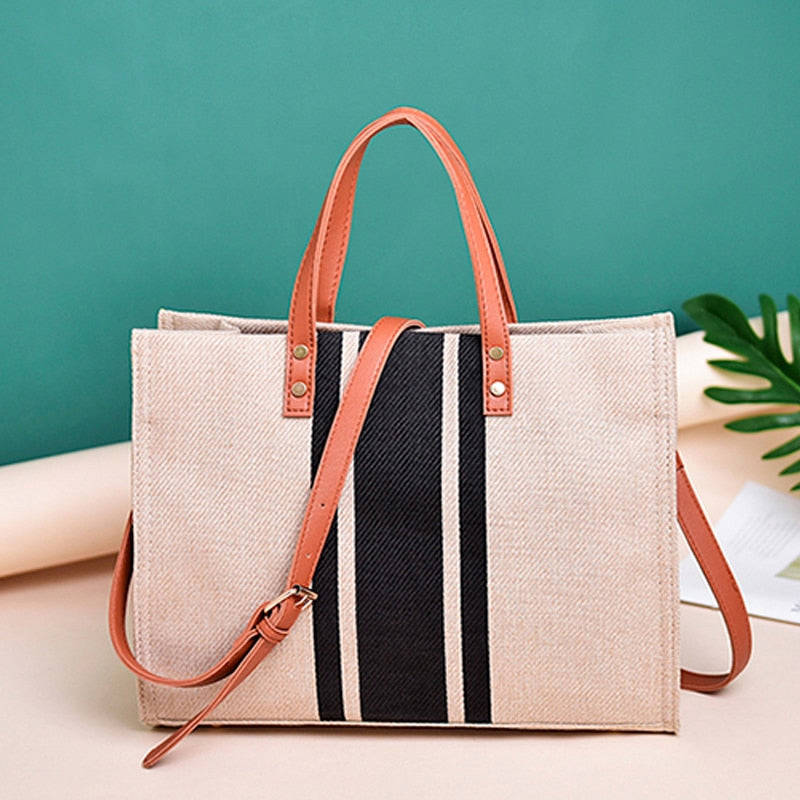 Lkblock Vintage Striped Tote Bag for Women - Large Capacity Casual Handbag