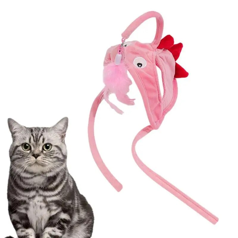 Cat Interactive Fishing Head Mounted Hat Toy with Feathers Bait for Kittens