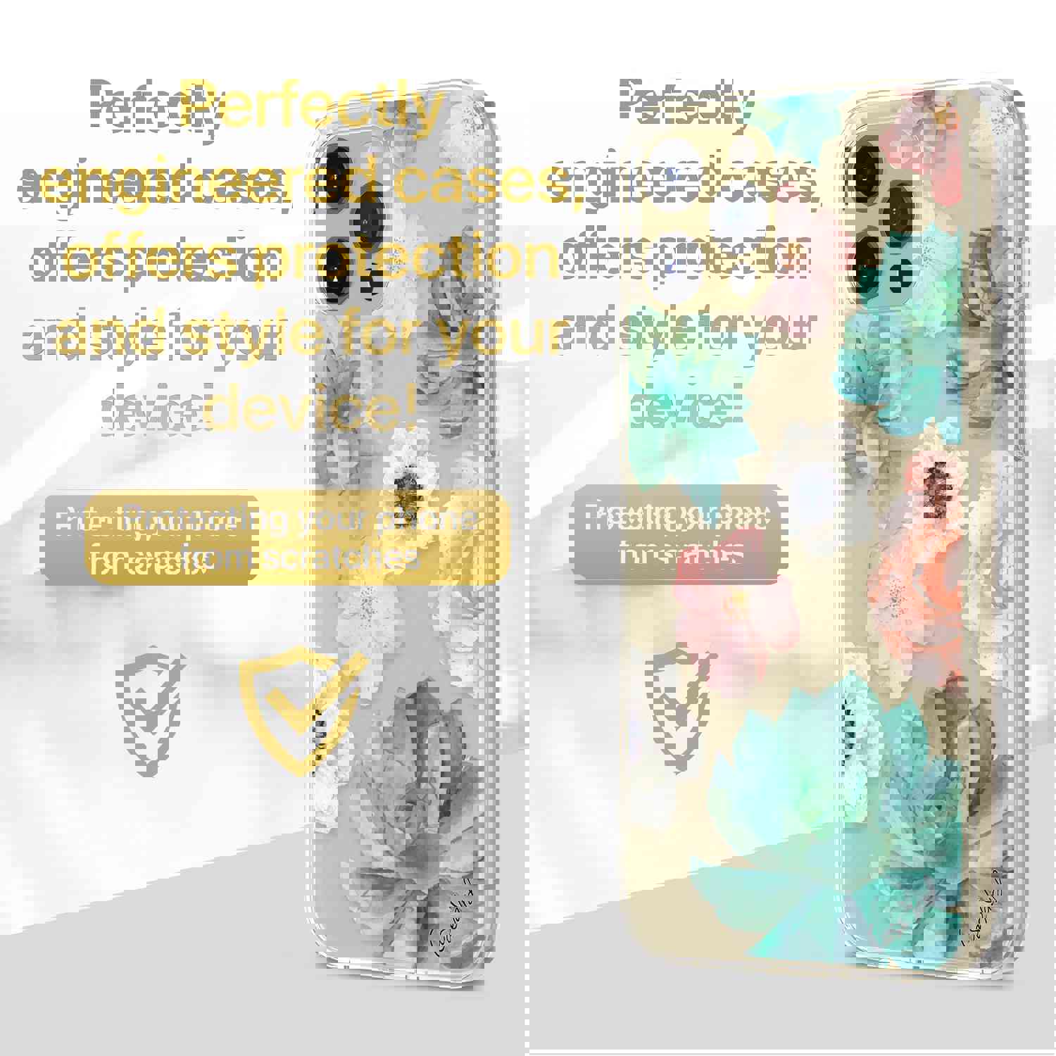 TPU Clear Case with Tropical Flowers Design for iPhone & Samsung Phones