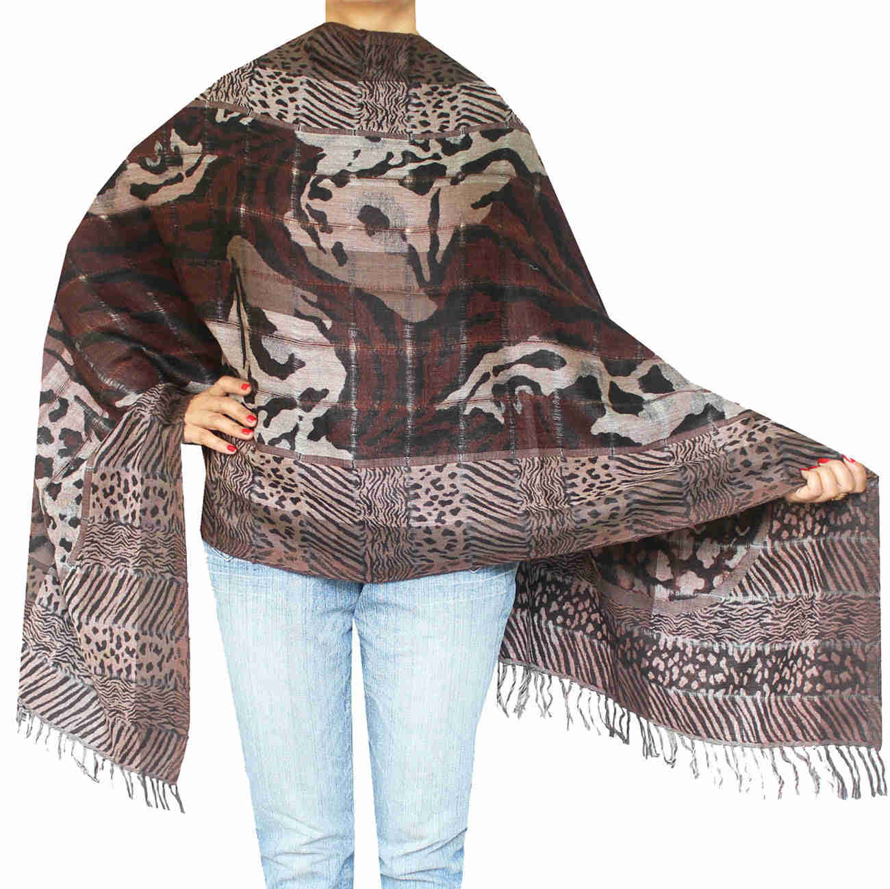 Jamawar Wool Shawl Scarf for Women - Handwoven in Kashmir (76 x 26 inches)