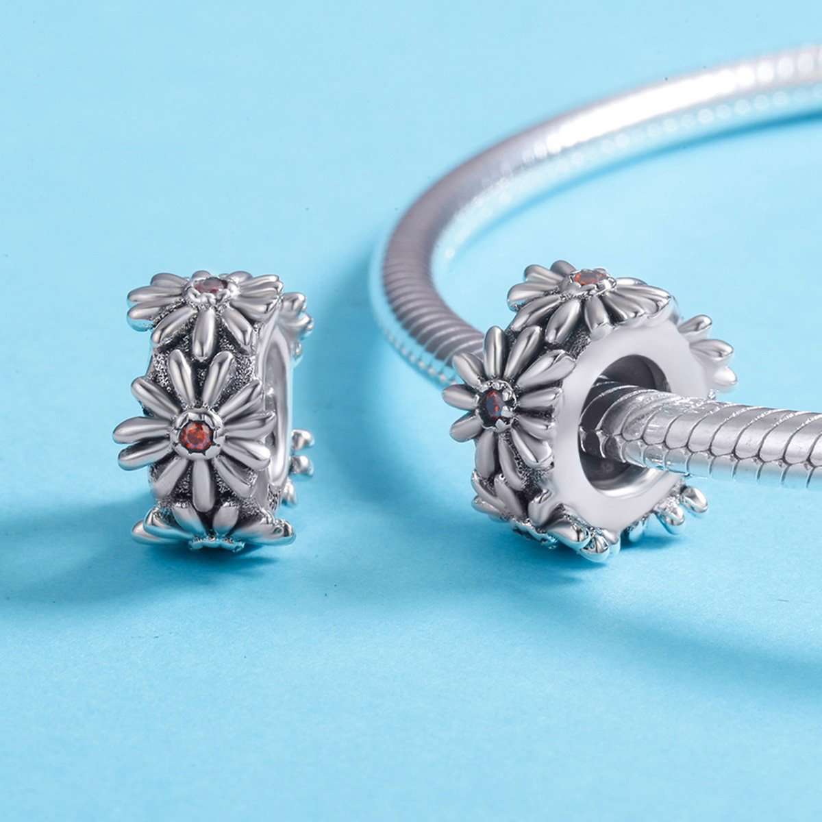 Sterling 925 Silver Daisy Circle Bead Pendant for Pandora & European Charm Bracelets