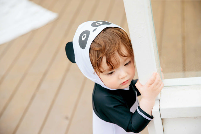 Baby Panda Hoodie Baby 3/4 Sleeve Swimsuit with UPF 50+ UV Protection