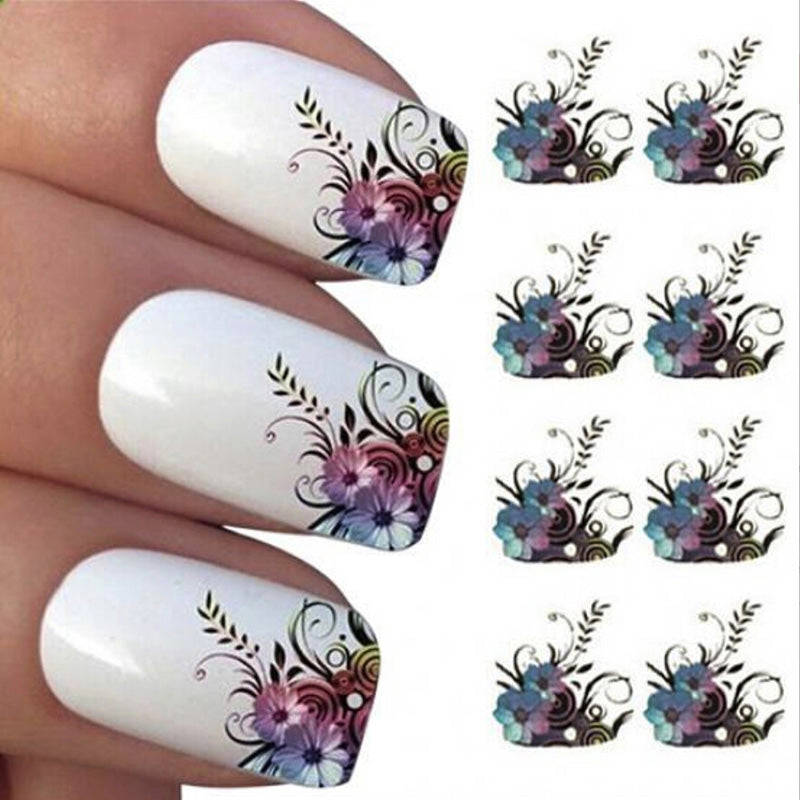 Flower Design Water Decals Transfer Nail Stickers For Manicure