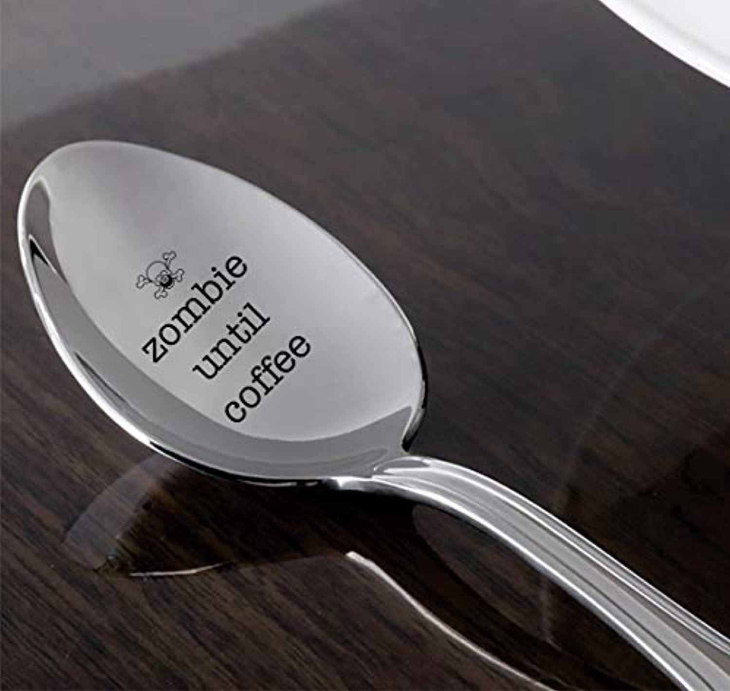 Zombie Until Coffee Engraved Stainless Steel Espresso Spoon - Perfect Gift for Coffee Lovers
