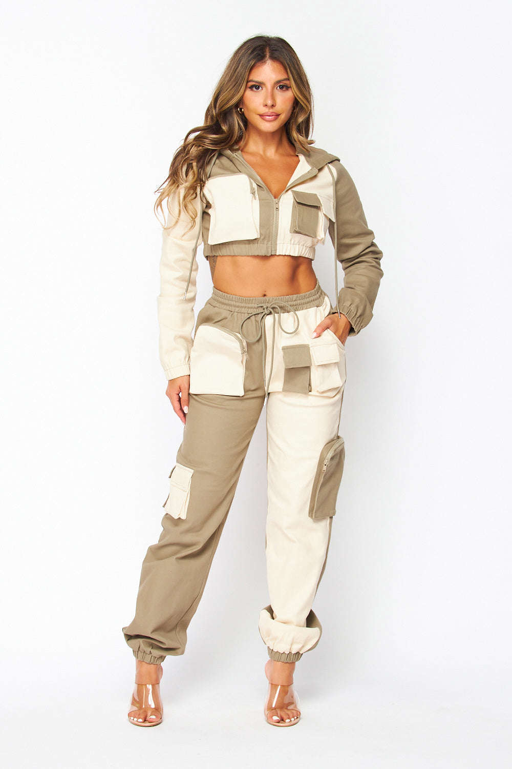 Jordyn Color Block Cargo Jogger Hoodie Set