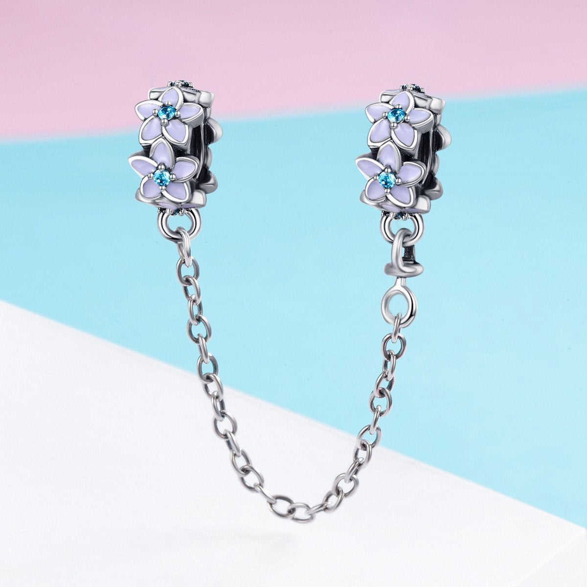 Sterling 925 Silver Violet Floral Chain Bead Pendant for Pandora & European Charm Bracelets
