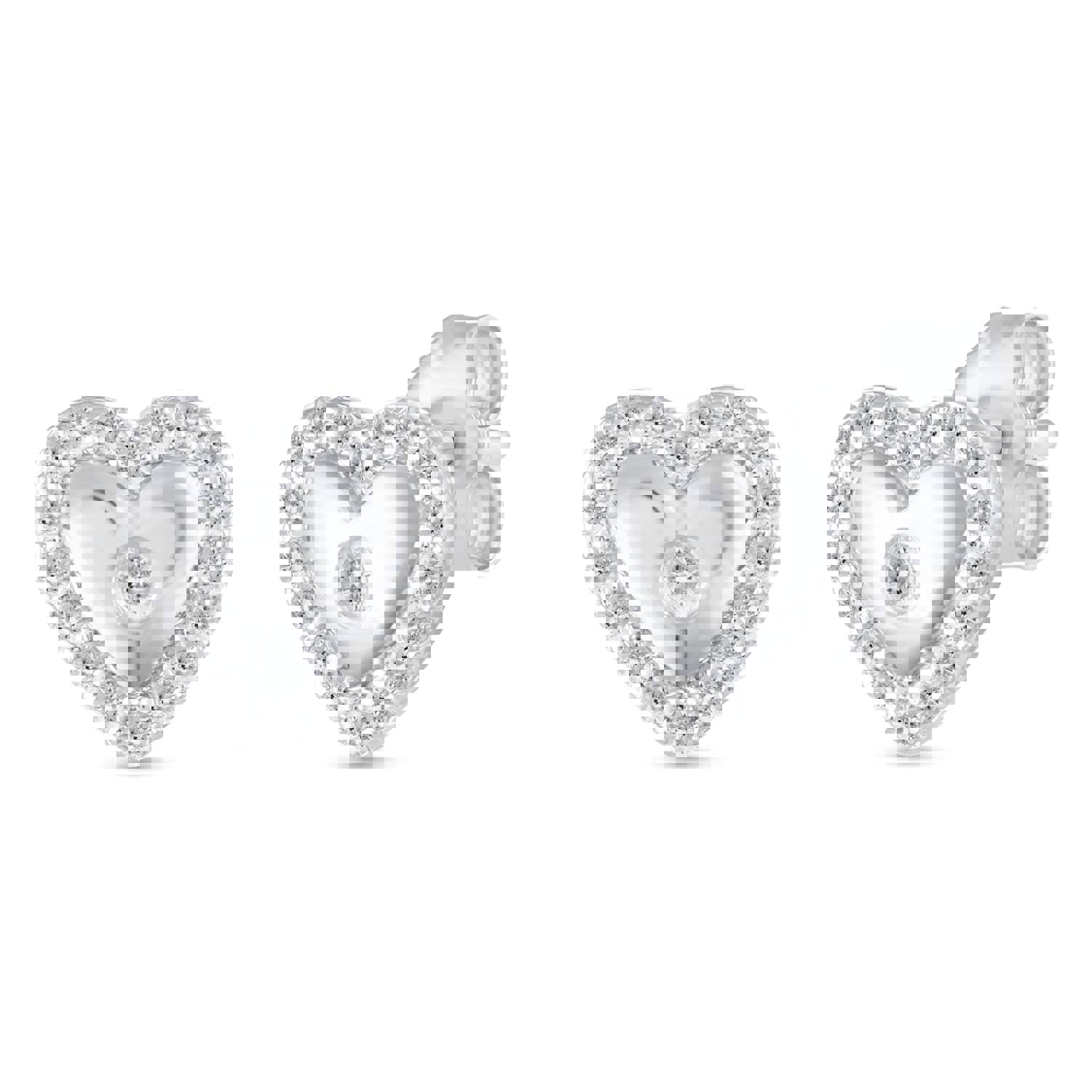 Set of 2: 3/8 CT TW Diamond Puff Halo Heart Pendant & Earrings in 925 Sterling Silver