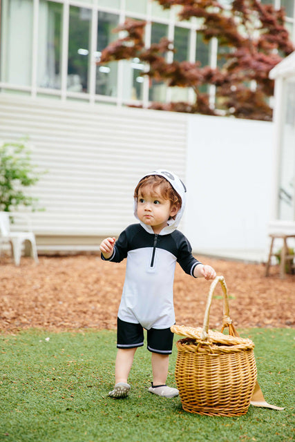 Baby Panda Hoodie Baby 3/4 Sleeve Swimsuit with UPF 50+ UV Protection