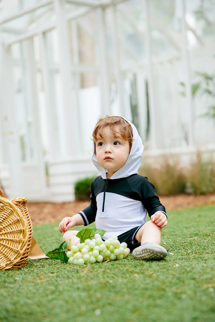 Baby Panda Hoodie Baby 3/4 Sleeve Swimsuit with UPF 50+ UV Protection