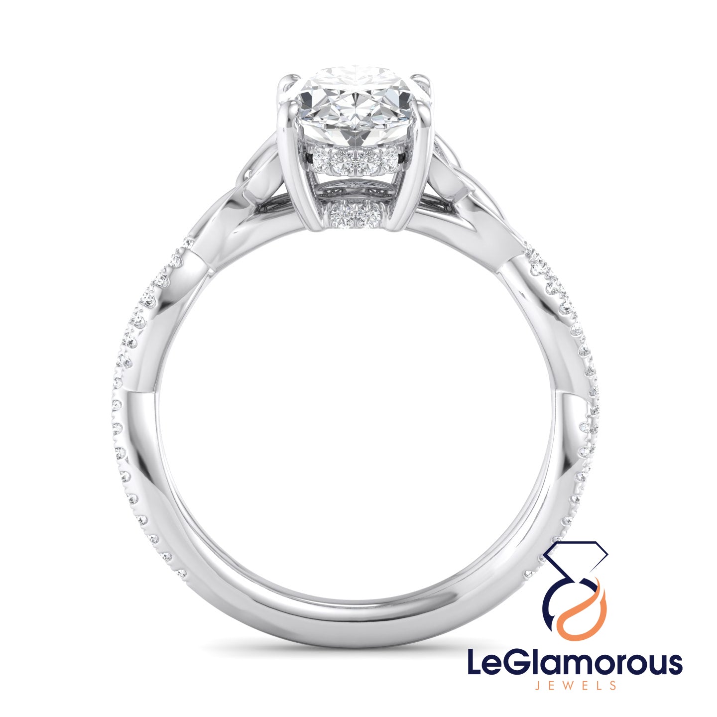 Hidden Halo Oval Cut Pave Style Lab Grown Diamond Engagement Ring