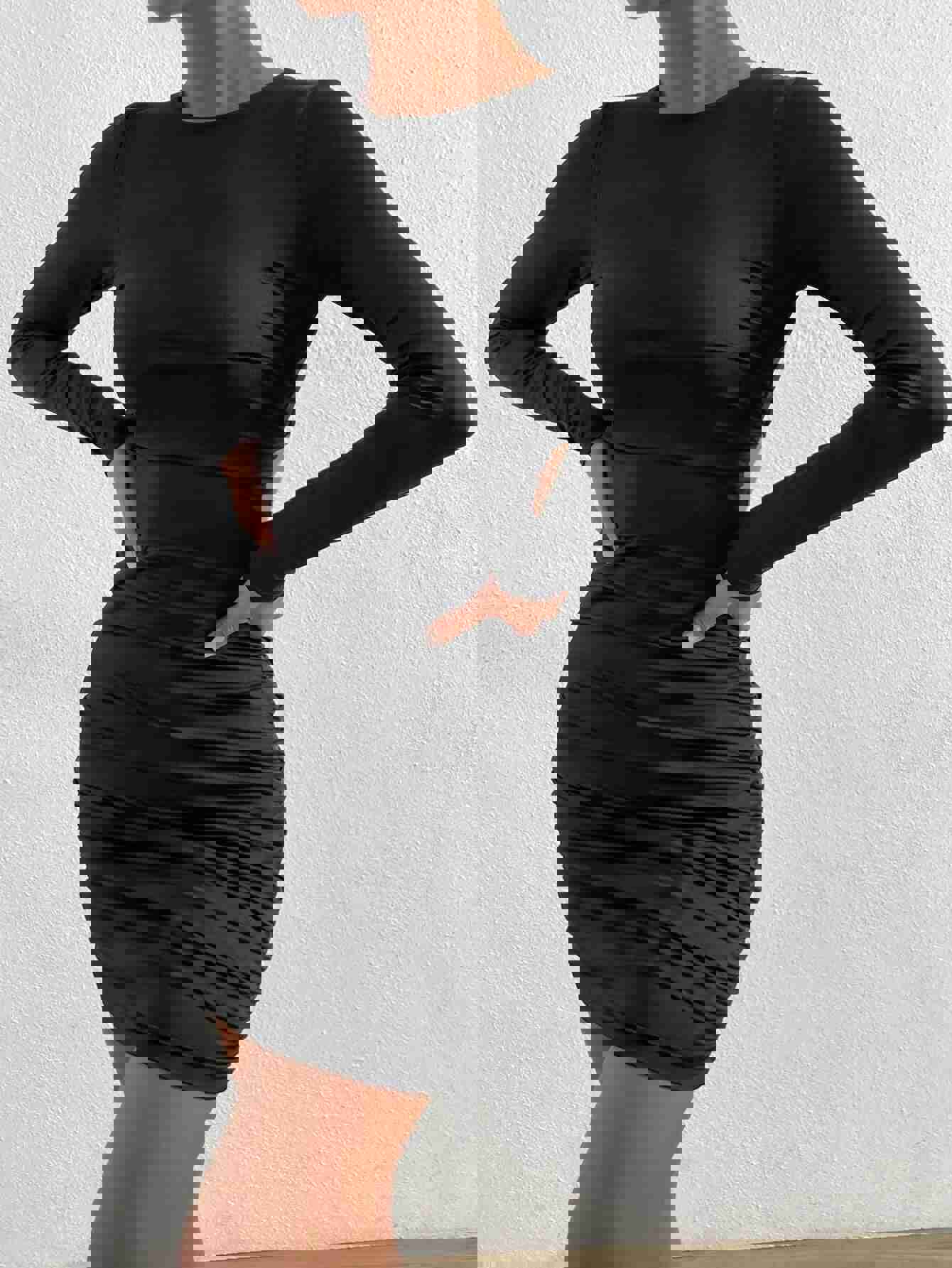 Nukty Long Sleeve Black Sexy Midi Dress for Women - Backless Club Party Nightclub Dress