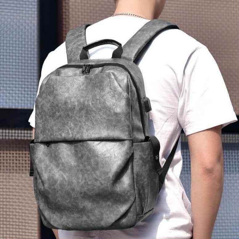 Leather Cool Backpack CBROS24 For Men - Large Capacity Laptop Travel Bag with USB Charging