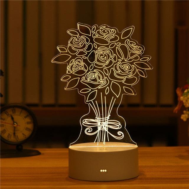 3D Love Lamp Acrylic Bear Rose LED Night Light for Valentine's Day, Christmas, and Party Decorations