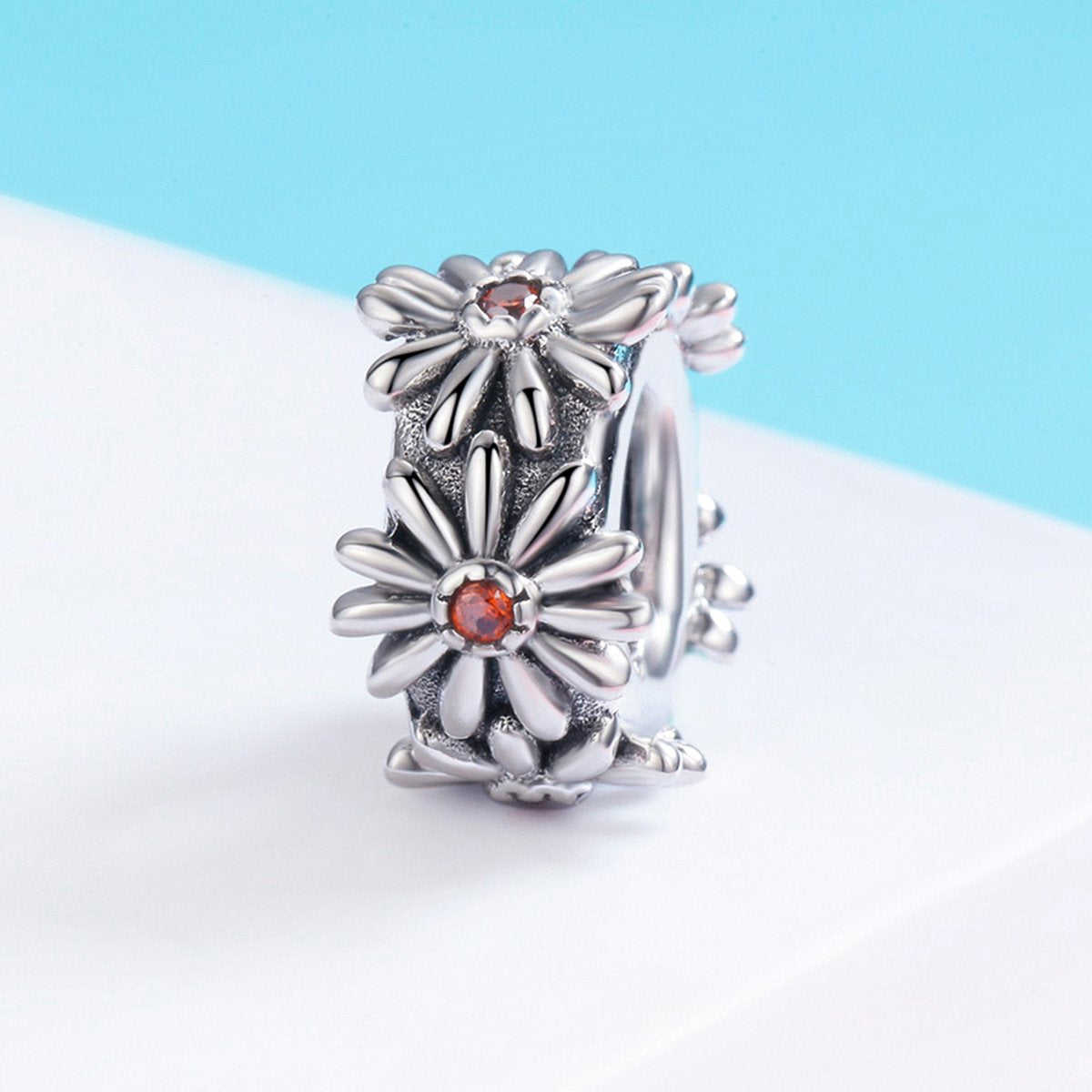 Sterling 925 Silver Daisy Circle Bead Pendant for Pandora & European Charm Bracelets