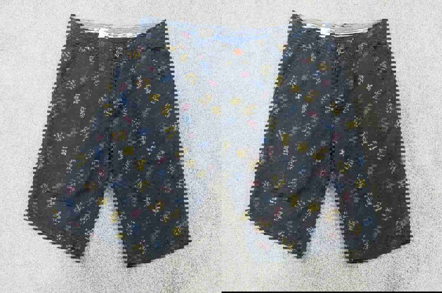 Zara Man Black Bermuda Shorts Size 32 with All Over Print and Slash Pockets