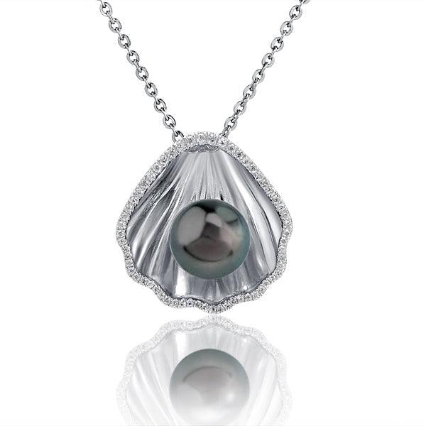 Pearl Mermaid’s Oyster Shell Pendant - 925 Sterling Silver with Pearl & Topaz