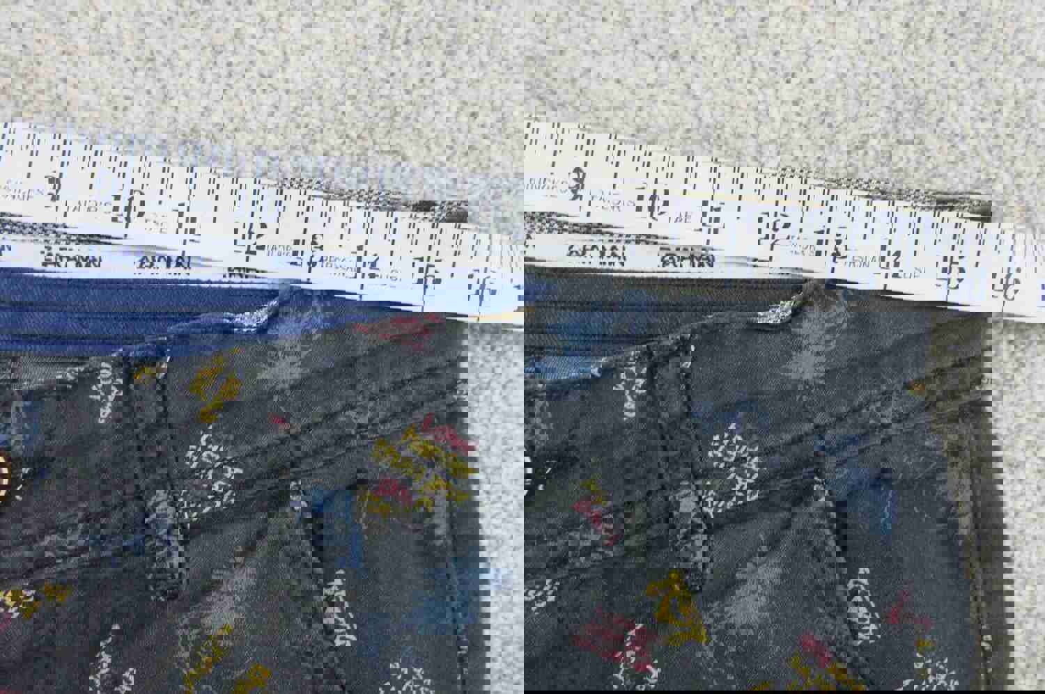 Zara Man Black Bermuda Shorts Size 32 with All Over Print and Slash Pockets