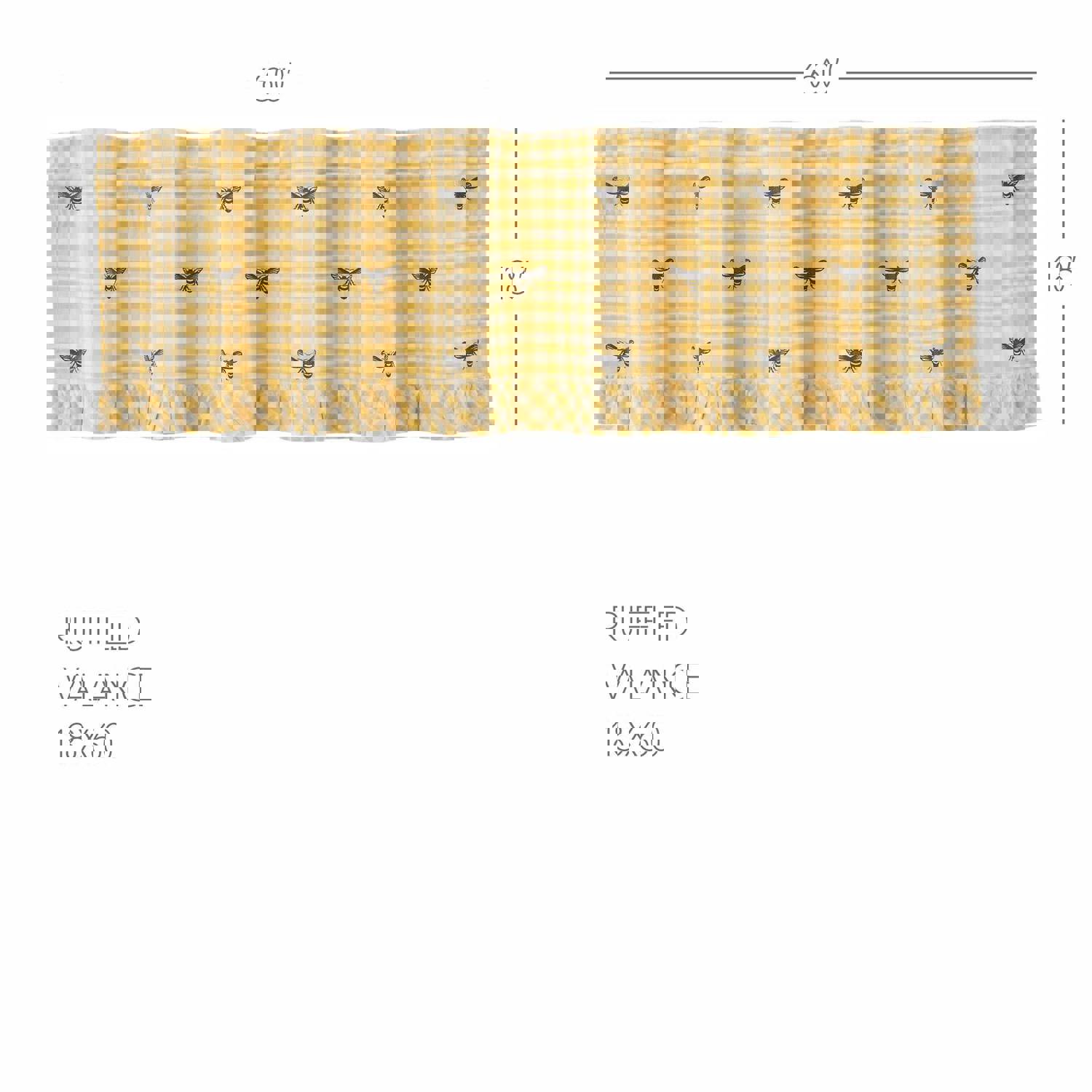 VHC Brands Buzzy Bees Ruffled Valance 18x60 - Vintage Yellow Cotton Window Treatment