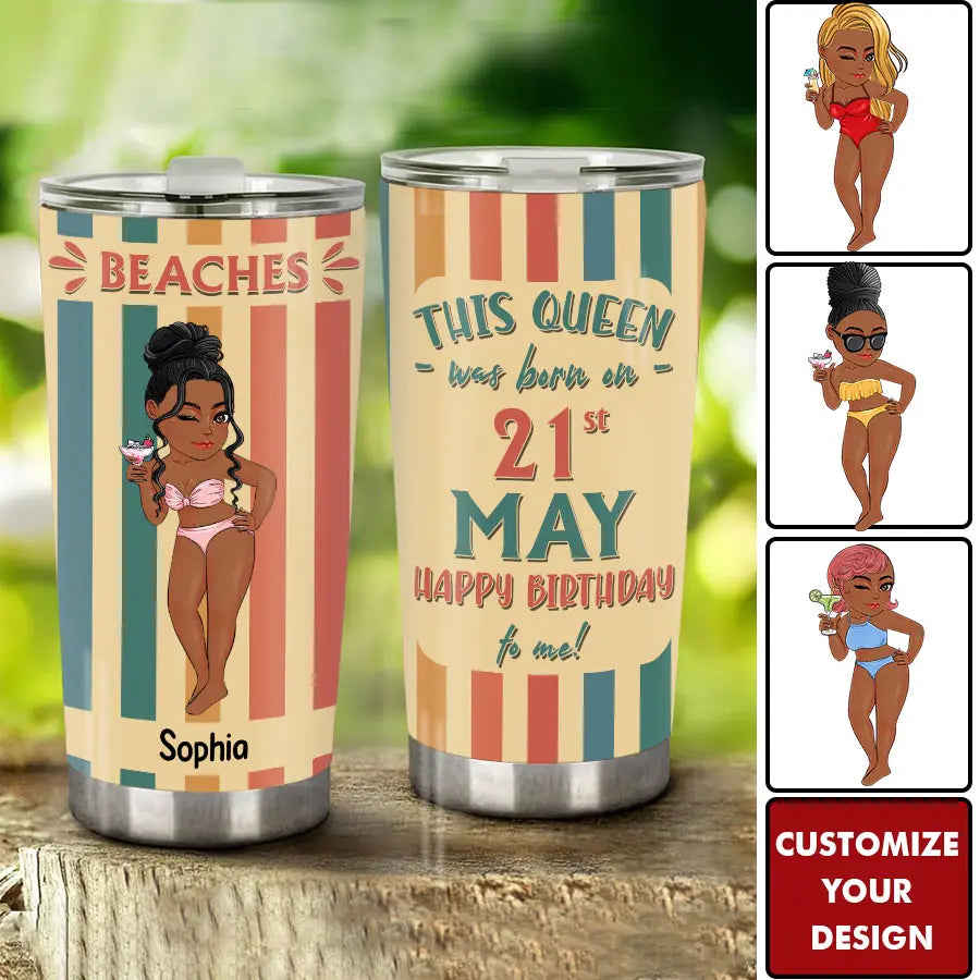 Personalized 20oz Stainless Steel Tumbler - May Birthday Gift for Her, Beach Lover