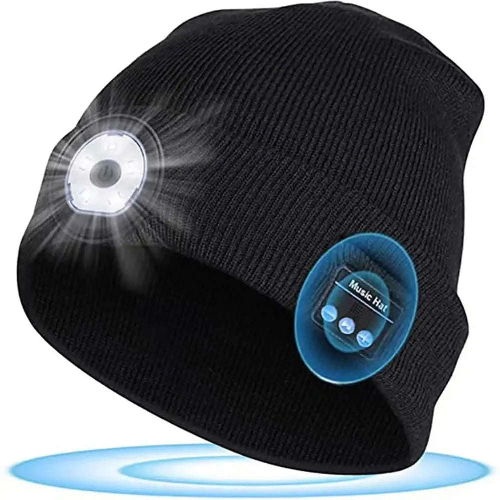 Winter Work Hat Wireless Music Beanie with LED Light and Bluetooth 5.0