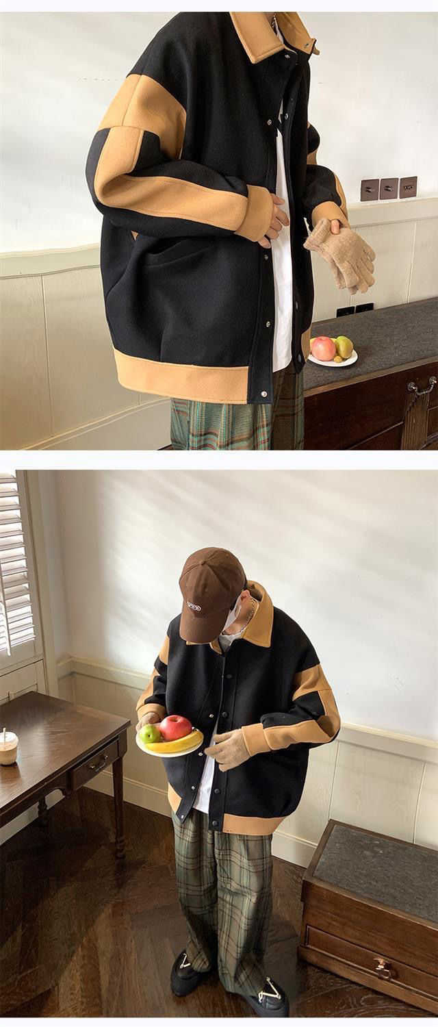 Aidase Winter Japanese Fashion Patchwork Woolen Jacket for Men