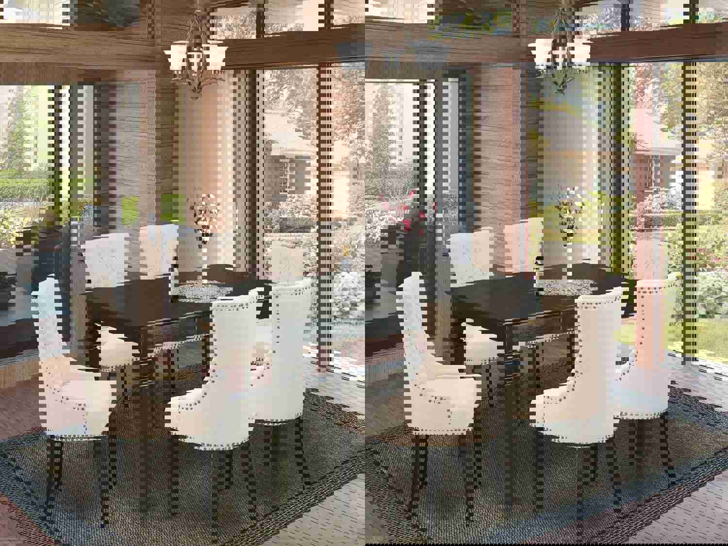 East West Furniture WEFR7-BLK-02 7 Piece Dinette Set with Extendable Table and 6 Upholstered Chairs