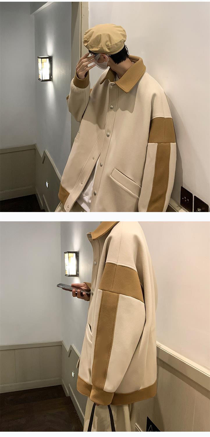 Aidase Winter Japanese Fashion Patchwork Woolen Jacket for Men