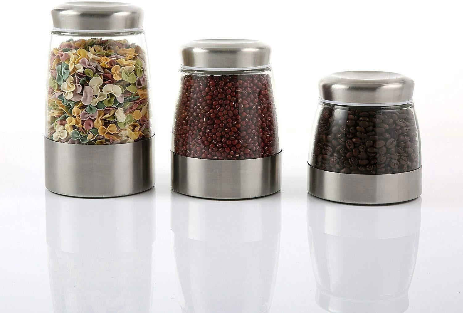 KitchenTrend 3-Piece Glass Food Storage Containers with Stainless Steel Lids