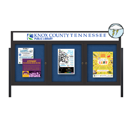 Freestanding Enclosed Outdoor Bulletin Boards 96 x 30 with Message Header and Posts (3 DOORS)