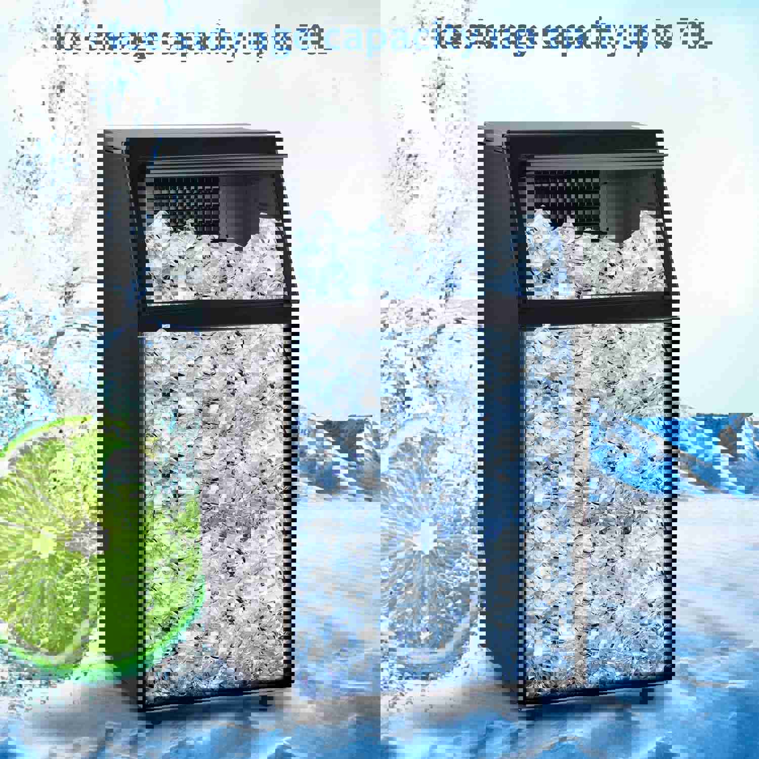 Freestanding Commercial Ice Maker Machine 66LBS/24H with Auto-Clean and Built-in Water Inlet