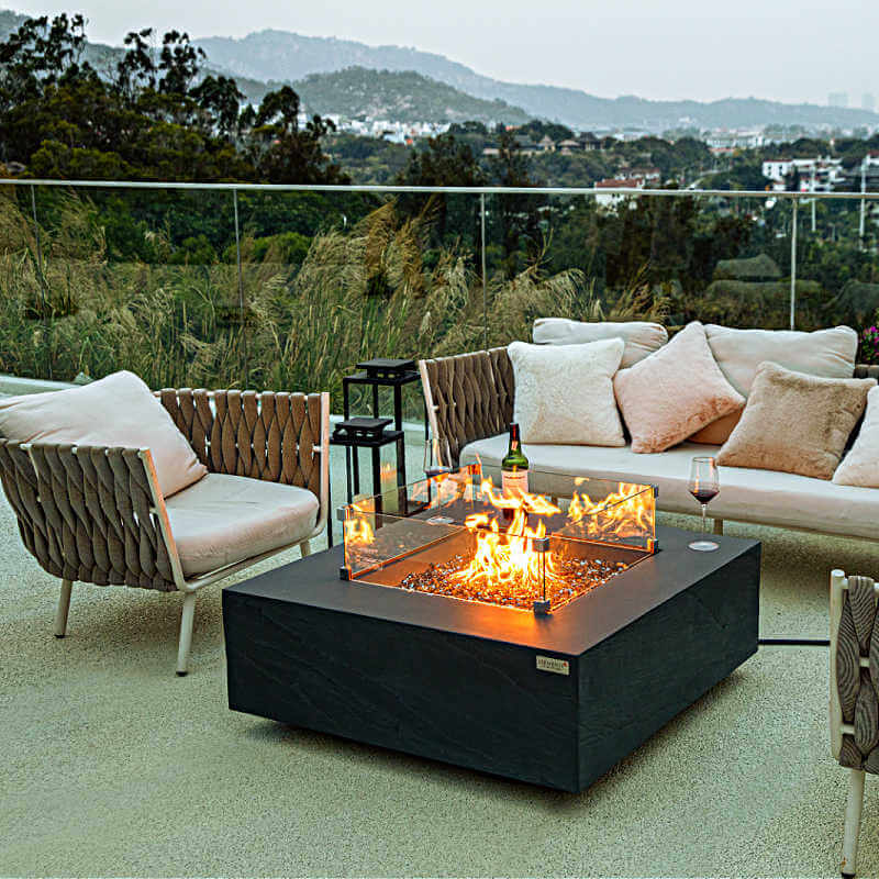 Elementi Plus Roraima Slate Black Square Concrete Fire Pit Table - OFG411SL
