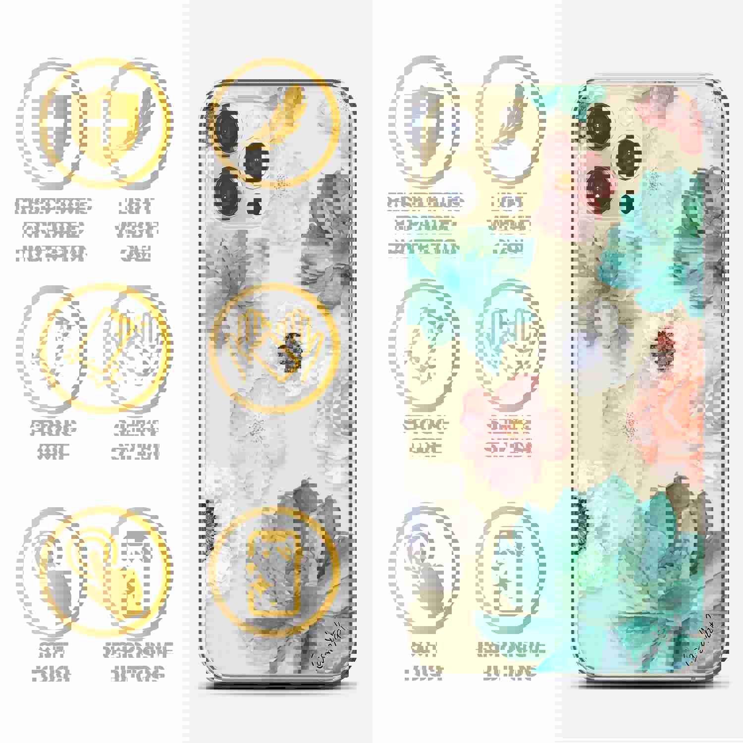 TPU Clear Case with Tropical Flowers Design for iPhone & Samsung Phones