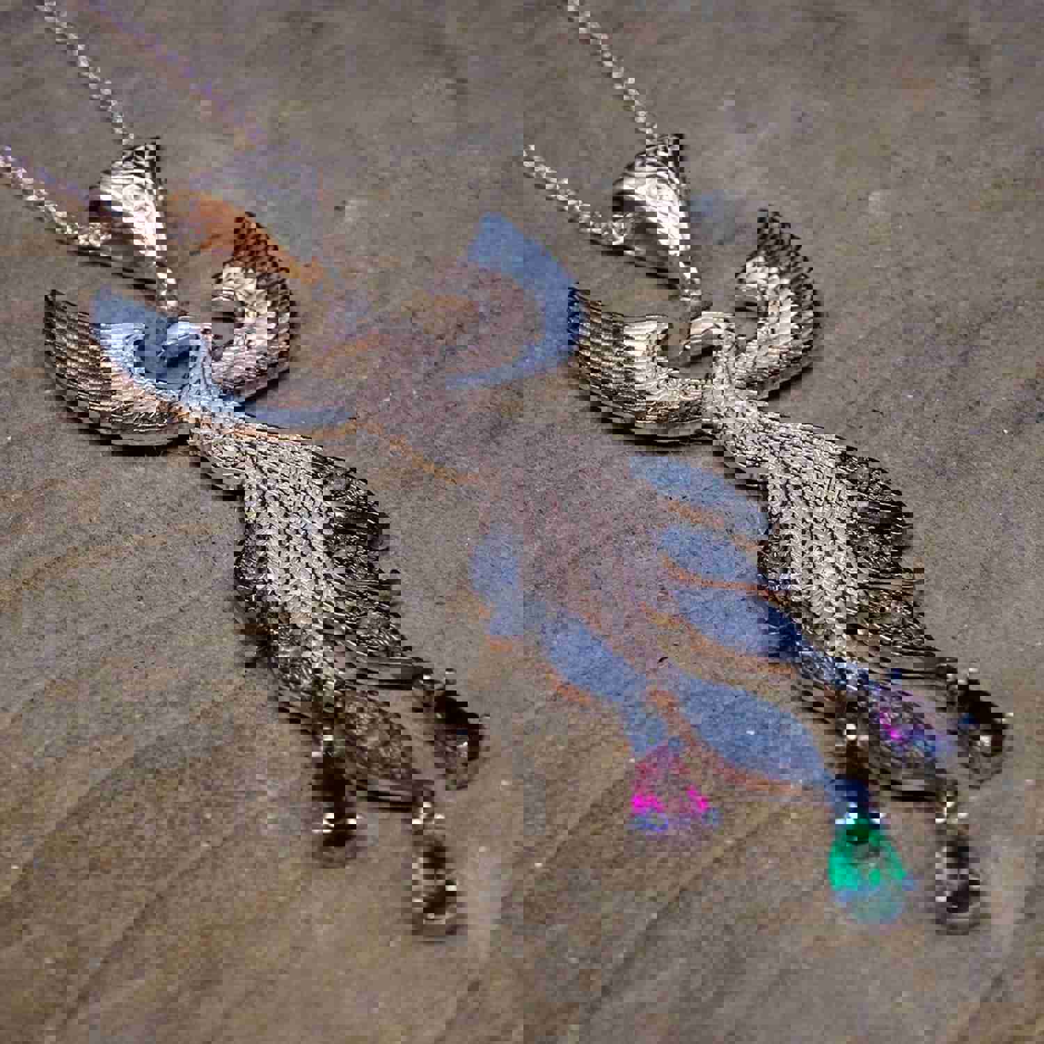 Phoenix Necklace 925 Sterling Silver Handmade Jewelry with Garnet | Unique Gift for Her
