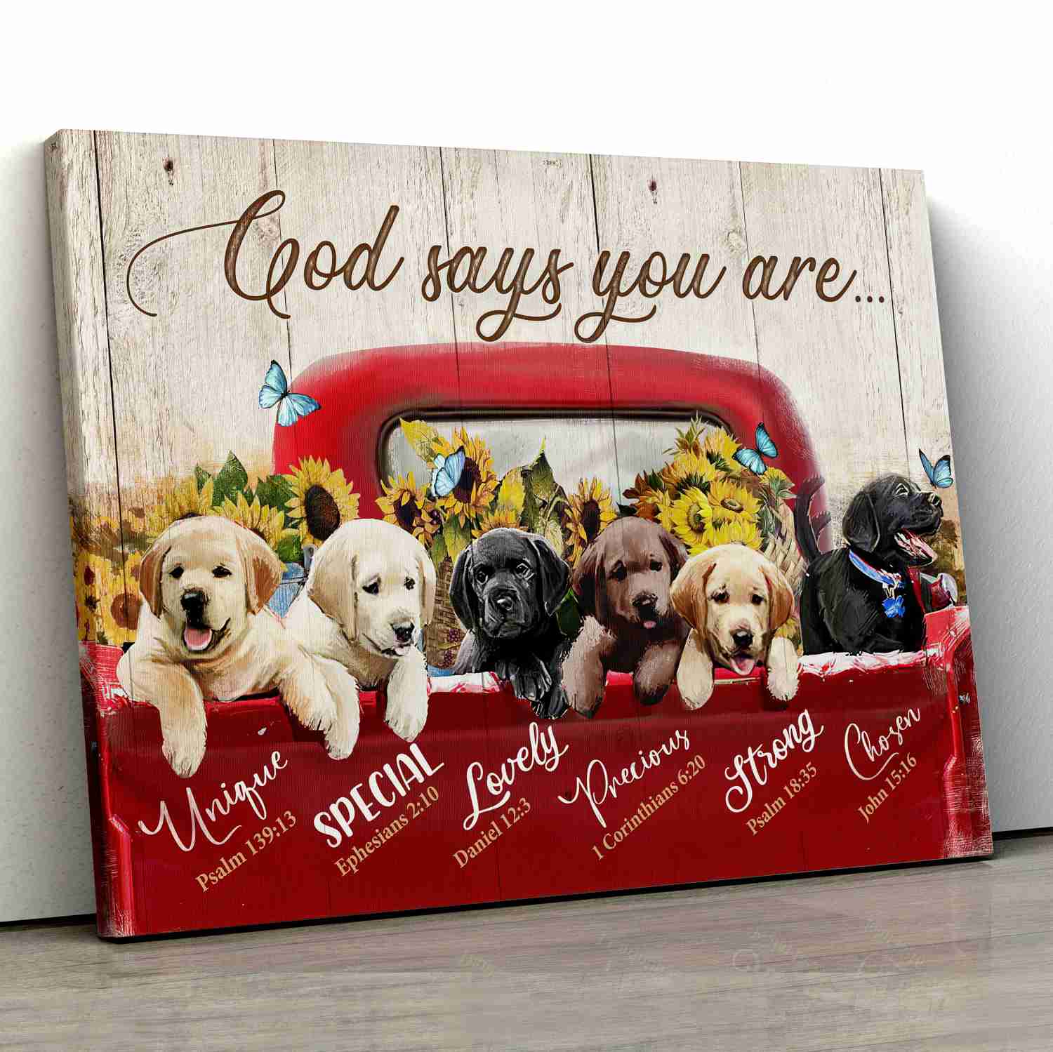 God says you are - Unique, Special, Lovely, Precious, Strong, Chosen - Dog painting - Jesus canvas print, Wall Art