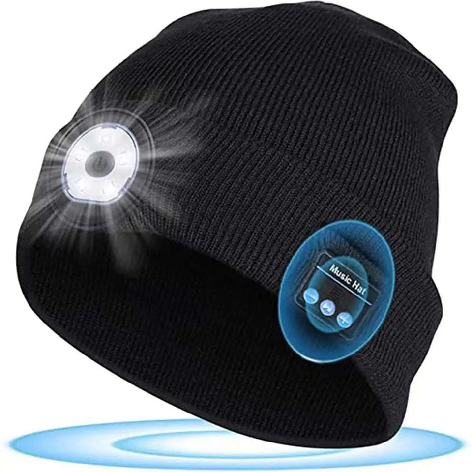 Winter Work Hat Wireless Music Beanie with LED Light and Bluetooth 5.0