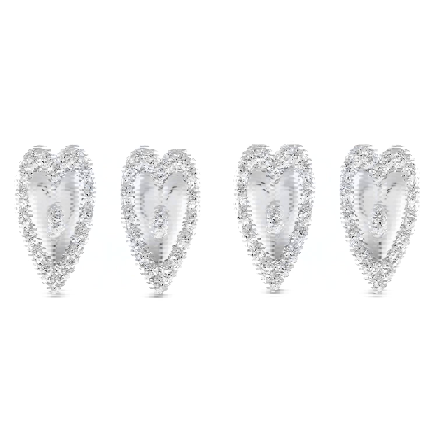 Set of 2: 3/8 CT TW Diamond Puff Halo Heart Pendant & Earrings in 925 Sterling Silver