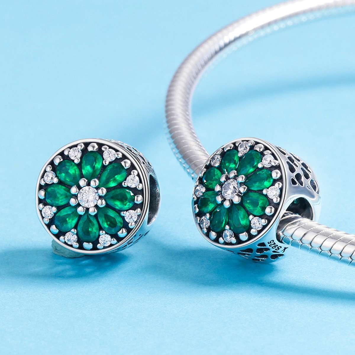 Sterling 925 Silver Datura Floral Pendant for Pandora & European Charm Bracelets