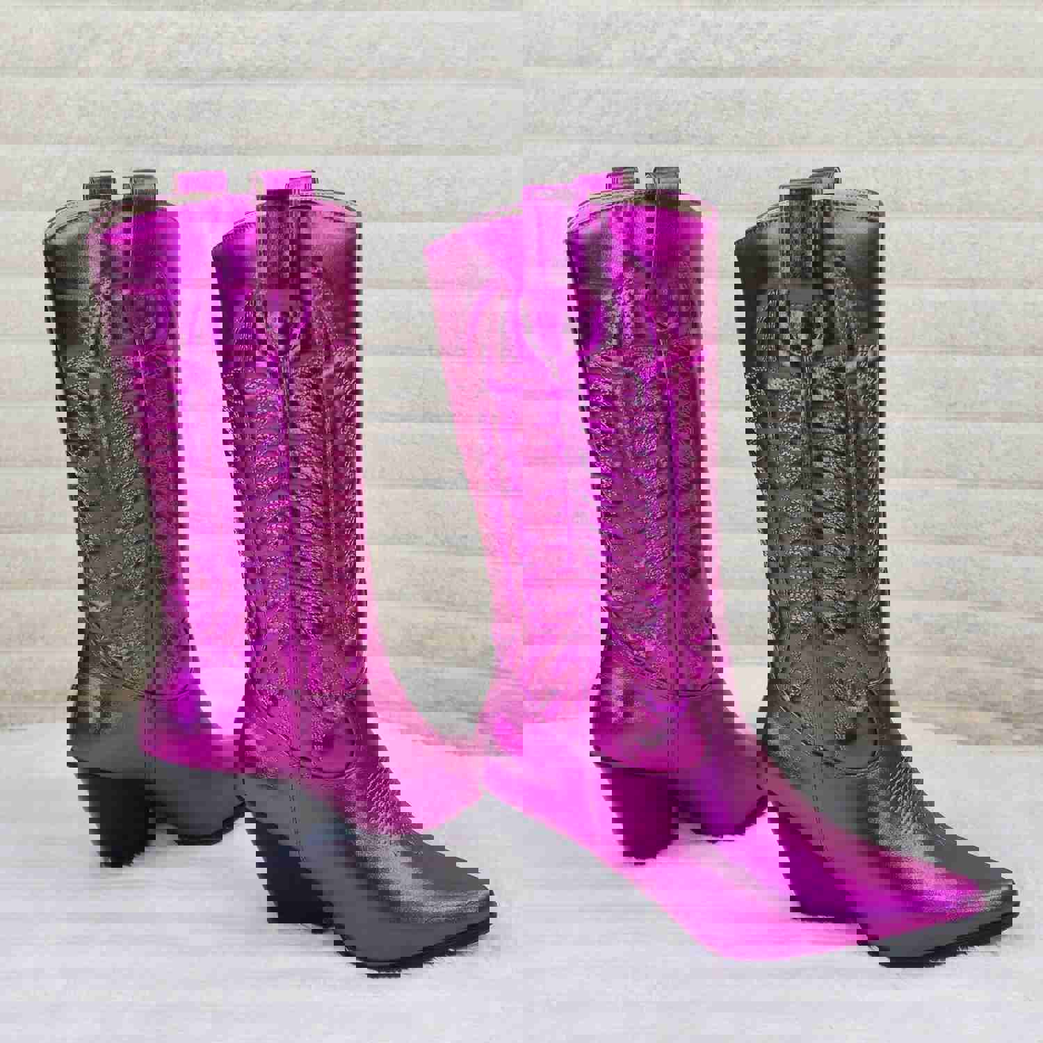 Disco Cowgirl Metallic Hot Pink Cowboy Knee Boots - Western Block Heels (US Sizes)