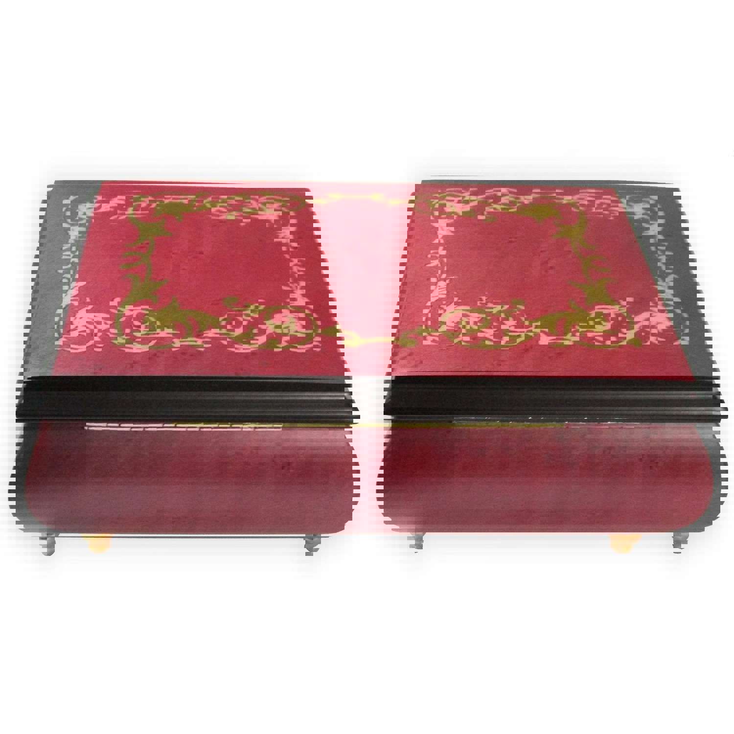 Italian Arabesque Inlay Music Box - Handcrafted Wood Jewelry Box with Sankyo Mechanism