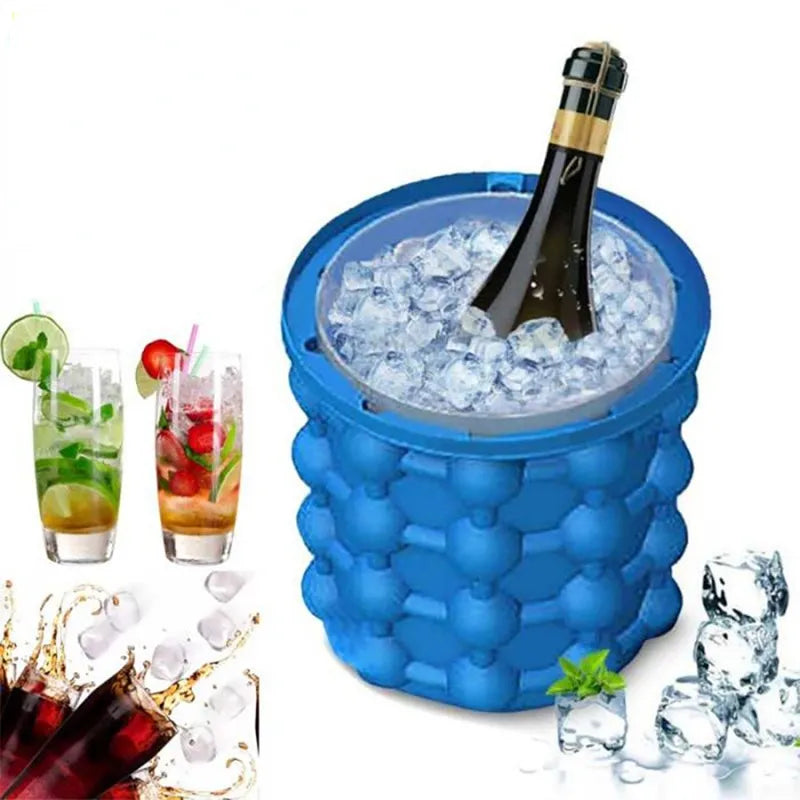 Portable 2-in-1 Large Silicone Ice Bucket Mold with Lid for Kitchen and Bar