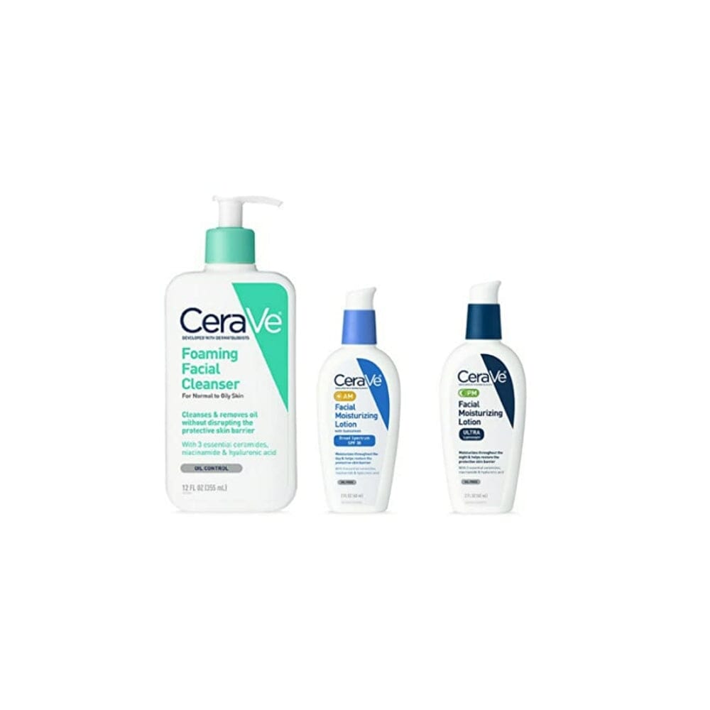 CeraVe Daily Skincare Facial Bundle - Foaming Cleanser, AM & PM Moisturizing Lotions