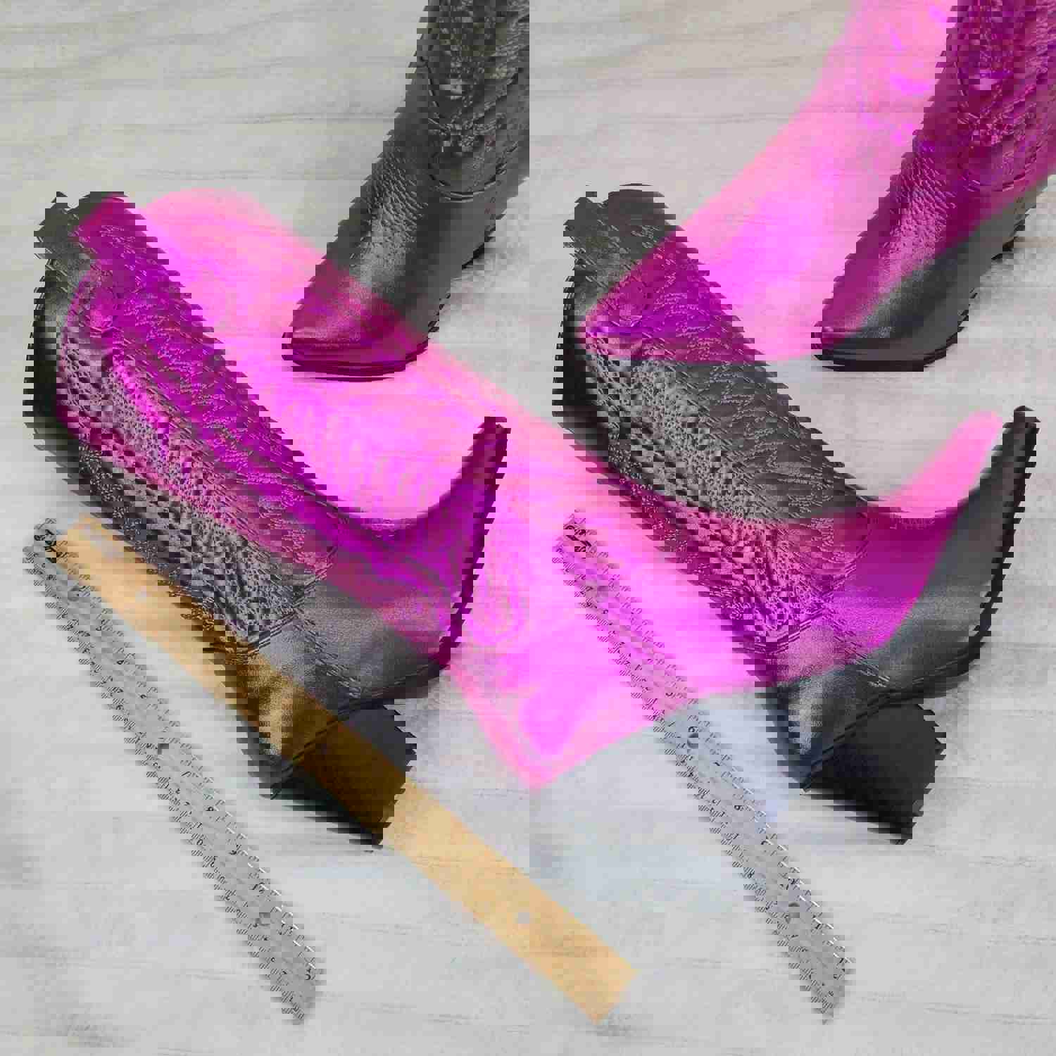 Disco Cowgirl Metallic Hot Pink Cowboy Knee Boots - Western Block Heels (US Sizes)