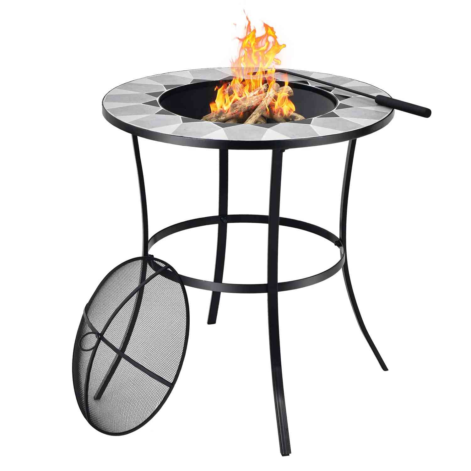 Tangkula Outdoor Fire Pit Table with Tile Tabletop